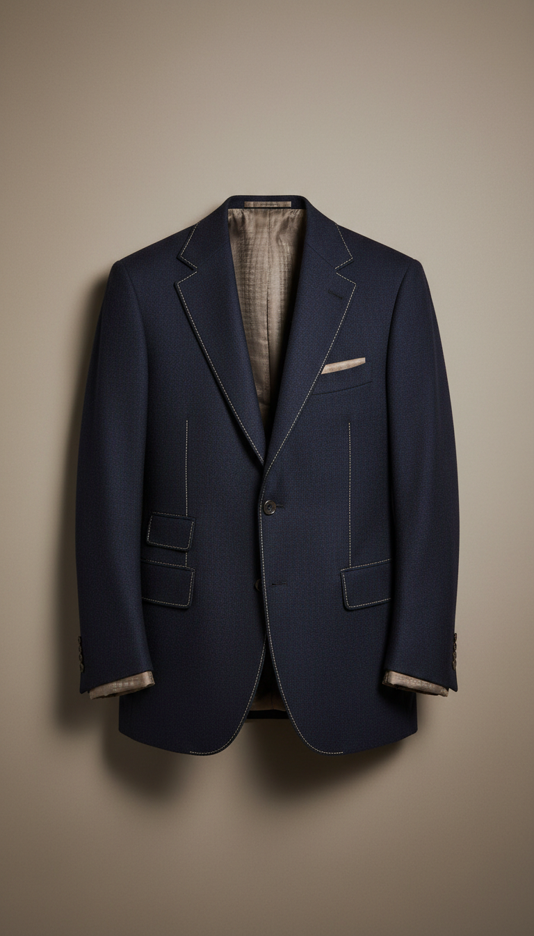 Navy wool bespoke suit jacket