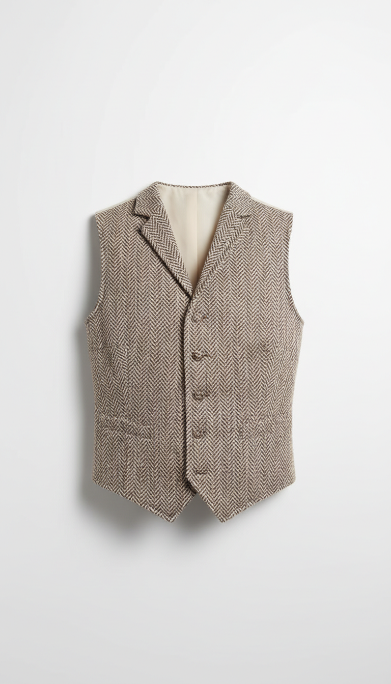 Oat herringbone hand-finished waistcoat
